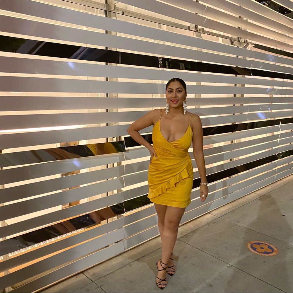 Superdown Gold Asymmetrical Ruched Cocktail Dress